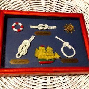 Vintage Nautical Shadow Box Knots Clipper Ship Coastal Beachy Home Decor